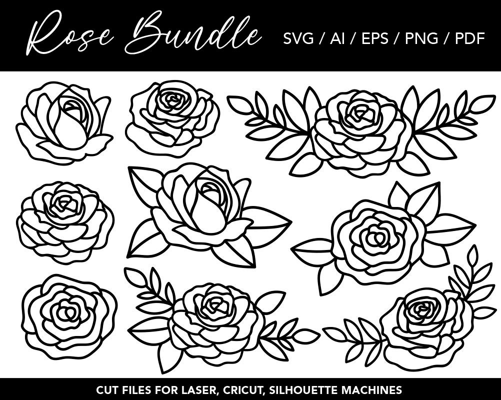 ROSES Svg Bundle, High Quality Files, Rose Clipart, Rose Svg Designs ...