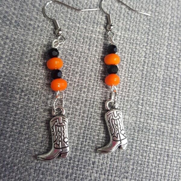 Cowboy Earrings, cowgirl boot earrings, Go Pokes, Go Cowboys, OK State, Oklahoma State, Okie, Cowboy boot earrings, western, country