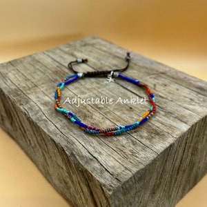 Boho Seed Bead Anklet: Handmade Adjustable Macrame Ankle Bracelet