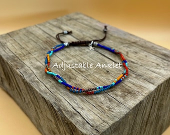 Boho Seed Bead Anklet: Handmade Adjustable Macrame Ankle Bracelet