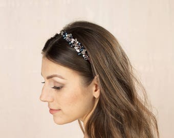 Slim pearl and crystal bridal headband or hair band - Tamar Headband