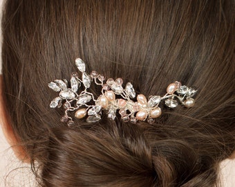 Bridal hair comb - Blush freshwater pearl and Swarovski Crystal wedding hair accessory -  Claverton Comb