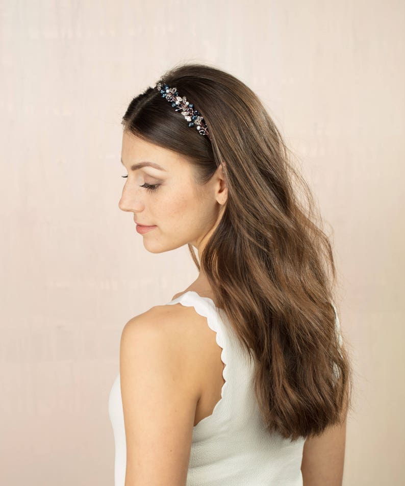 Slim pearl and crystal bridal headband or hair band Tamar Headband image 1