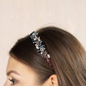 Slim pearl and crystal bridal headband or hair band Tamar Headband image 3