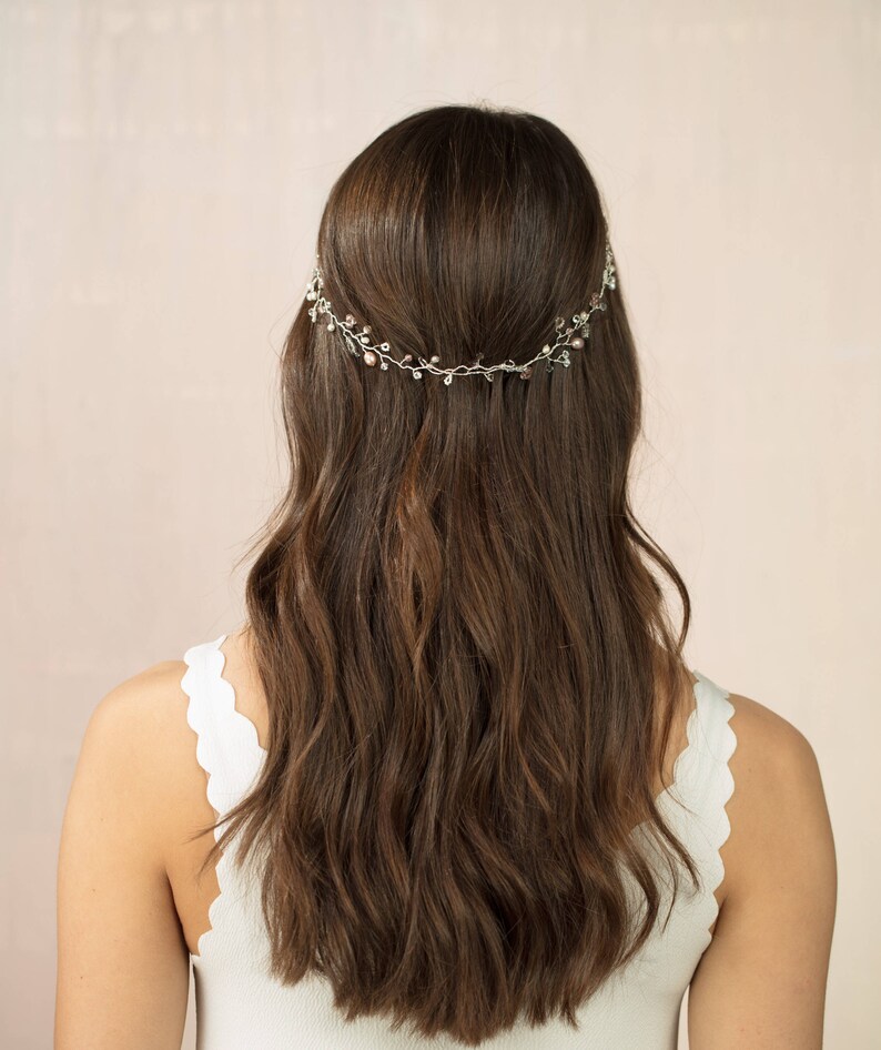 Blush Pink Pearl and Crystal Wedding Hair Garland Freshwater Etsy UK