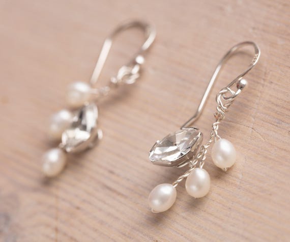 Pearl and Swarovski crystal bridal earrings Freshwater pearl | Etsy