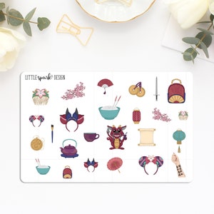 Fighting Princess Disney Mulan Fairytale Inspired Deco Stickers for Planner or Scrapbook