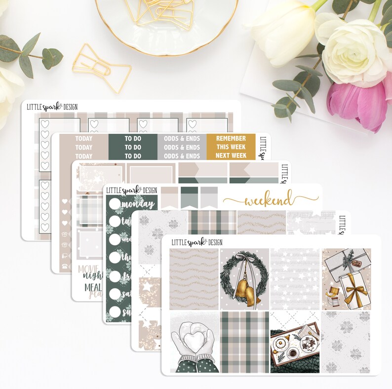 Neutral Winter Weekly Planner Stickers Christmas Holiday Stars