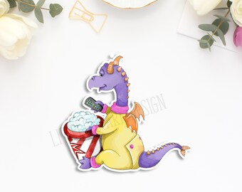 Disney Inspired Imagination Dragon Figment with Popcorn Vinyl Sticker - MATTE - for Tumbler, Laptop, Scrapbook, Water Bottle