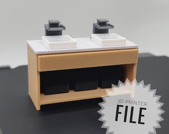 1:24 Bathroom Vanity with Sinks, Faucets, Working Drawer, Cubbies 3D Printable File
