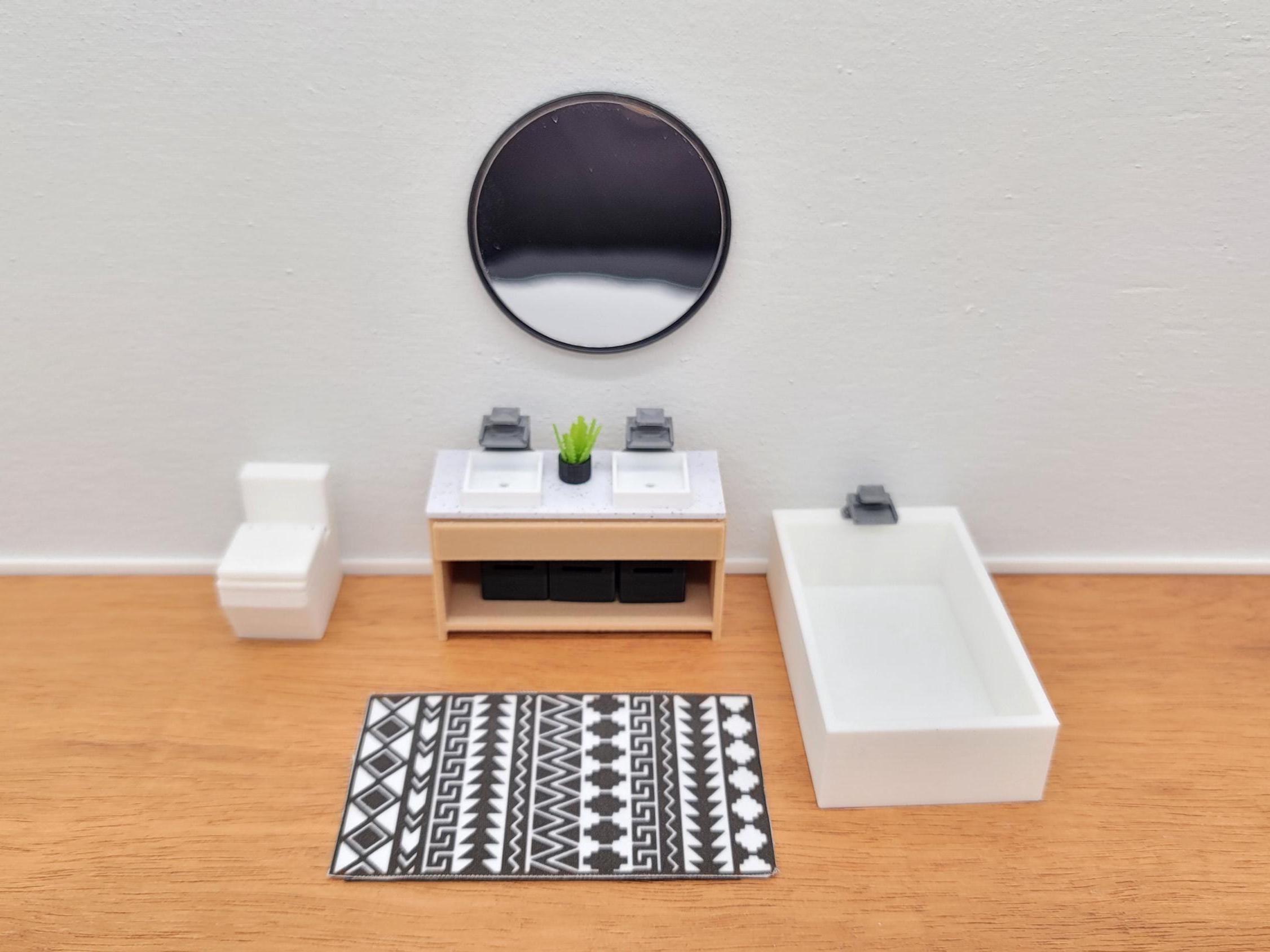 1:24 Bathroom Set Includes all Furniture and Decor in Pictures - 1/24 Modern Mini Wood Doll House Furniture Miniature