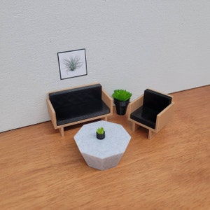 1:24 Scale Miniature Living Room Set Includes Couch, Armchair and Coffee Table