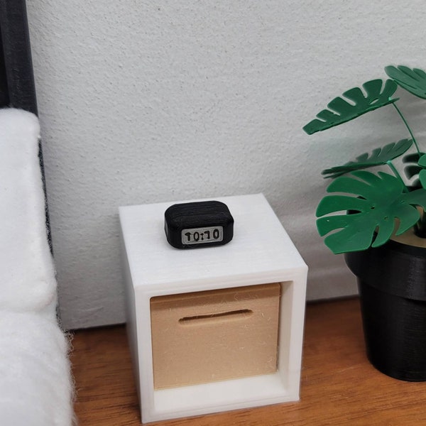 1:12 Scale Alarm Clock GLOWS in the Dark - Black and Clear - 1/12 Modern Mini Doll House Furniture Miniature