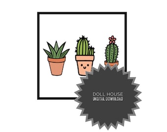 Modern Doll House Wall Art - Cactus Trio Image with Frame Scalable