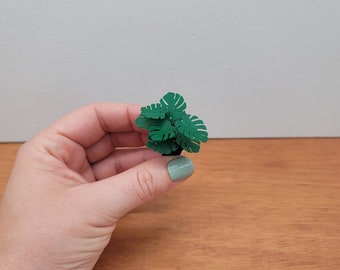 1:24 Scale Mini Monstera Plant in Black Planter - Dollhouse Furniture
