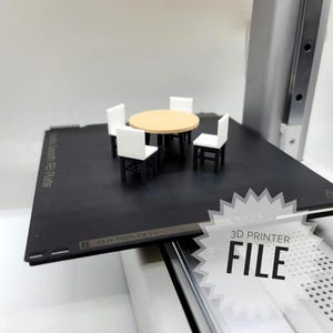 1:24 Scale Round Dining Table with White Chairs - 1/24 Modern Mini Doll Furniture Wood and Black 3D Printable File