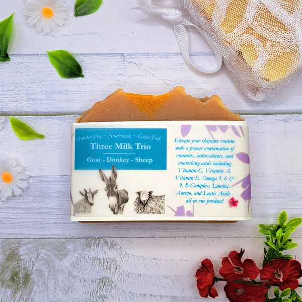 Orange Three Milk Trio Soap Donkey Goat Sheep - For eczema, dry skin, sensitive skin, acne, psoriasis or oily skin. Best soap for face.