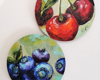Berries Painting Magnet Set Original Oil Painting Hand Painted Fridge Magnets Office Gift Miniature Oil Painting Hand Painted Food art