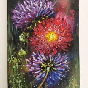 Asters Flowers Original Oil Painting Purple Flowers Wall Art Home Decor Hand Painted Canvas, Abstract Fall Painting Autumn Gift