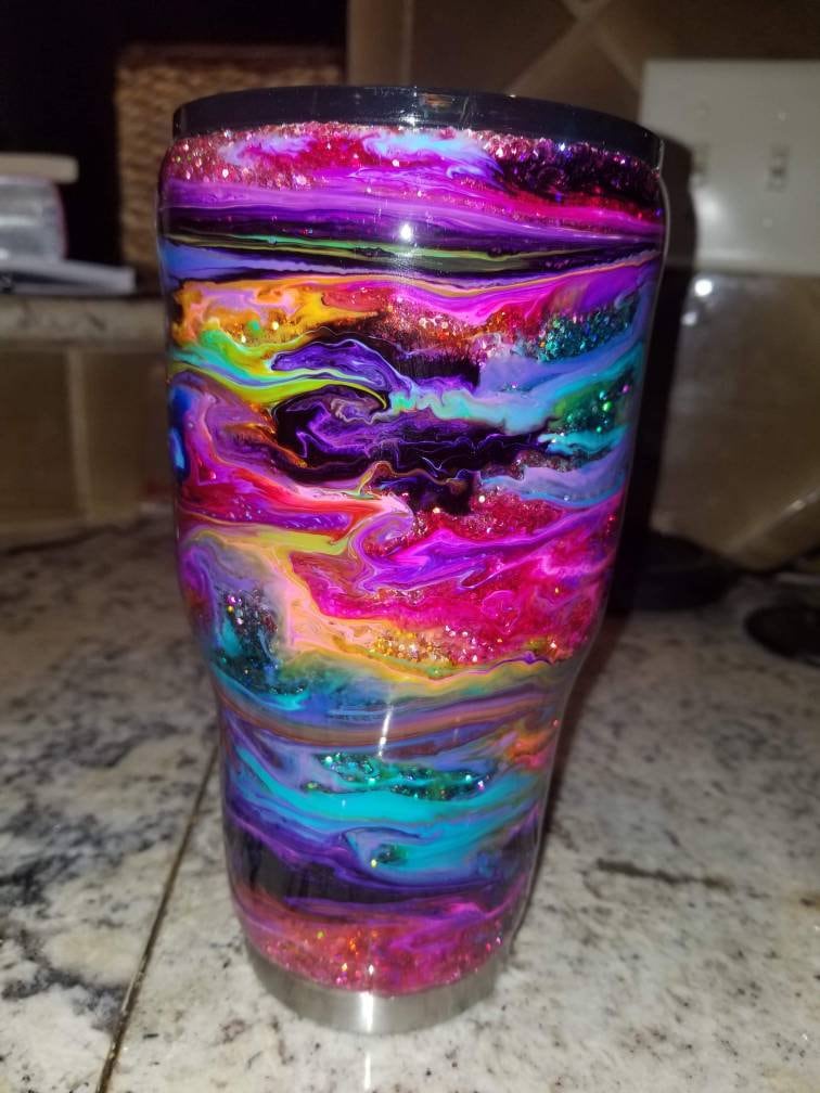 24 oz. Curved Glitter & Alcohol Ink Tumbler Etsy