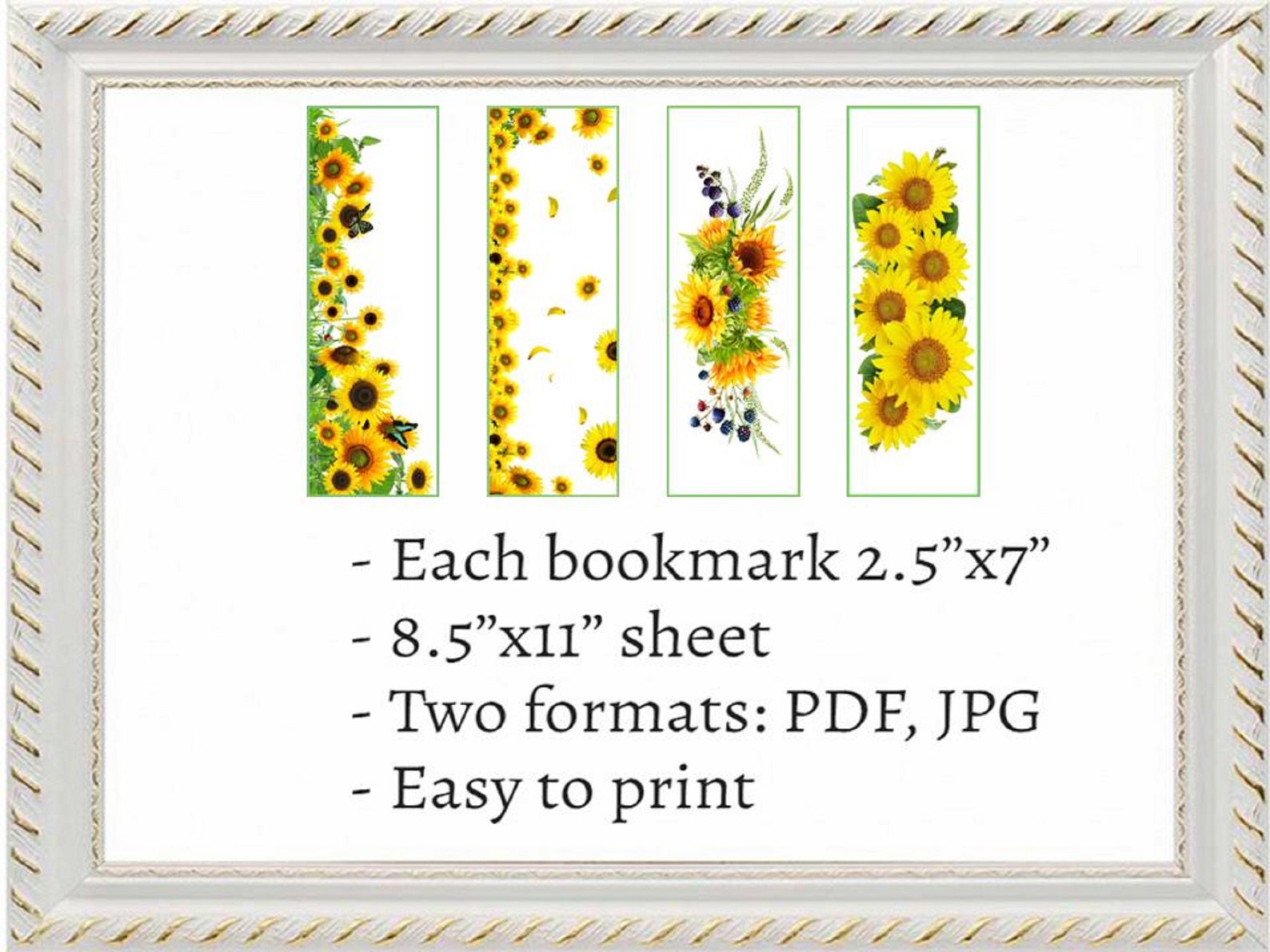 Sunflower bookmark set Printable bookmark template Floral book | Etsy