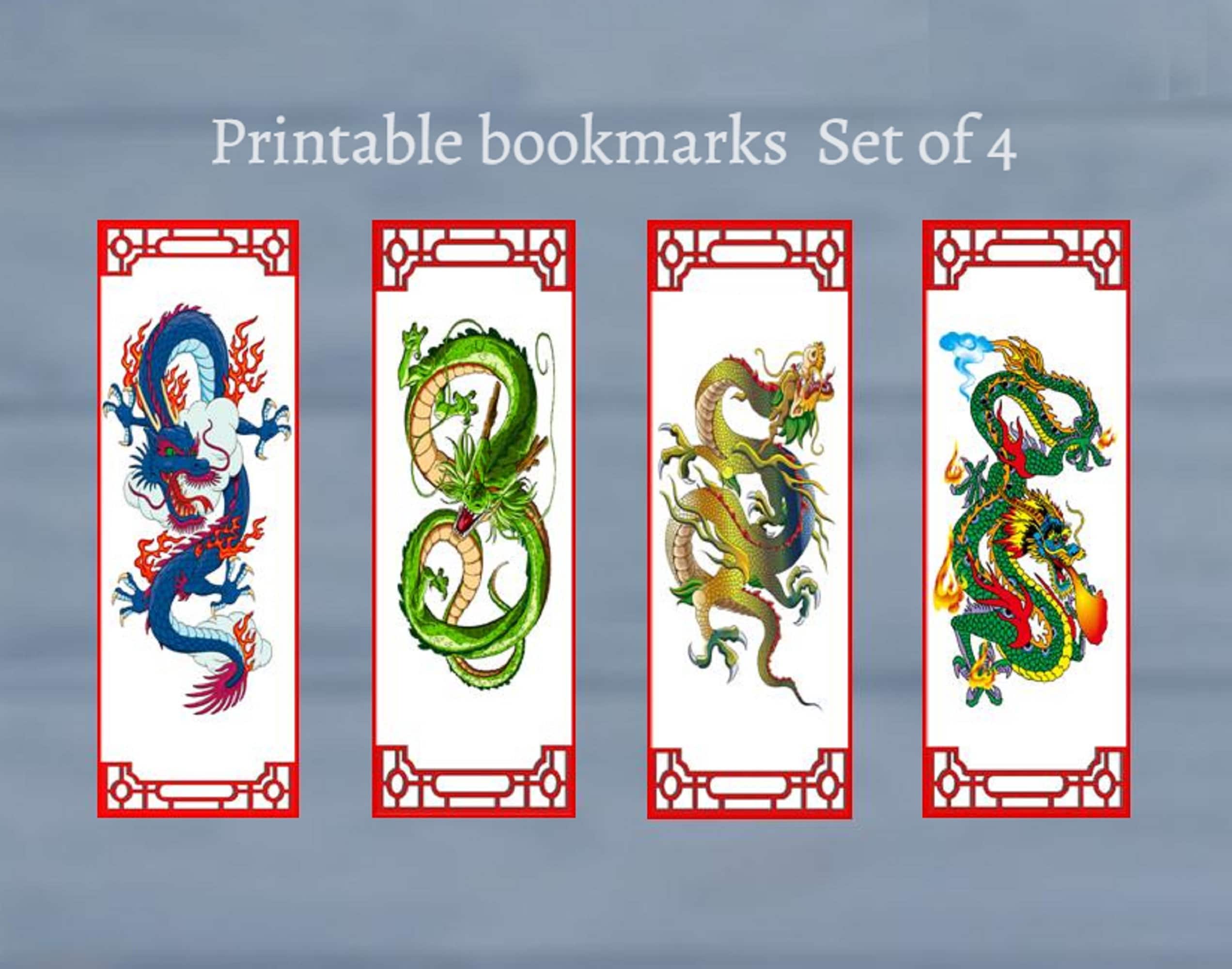Dragon bookmark Printable book tracker set Book mark template Etsy