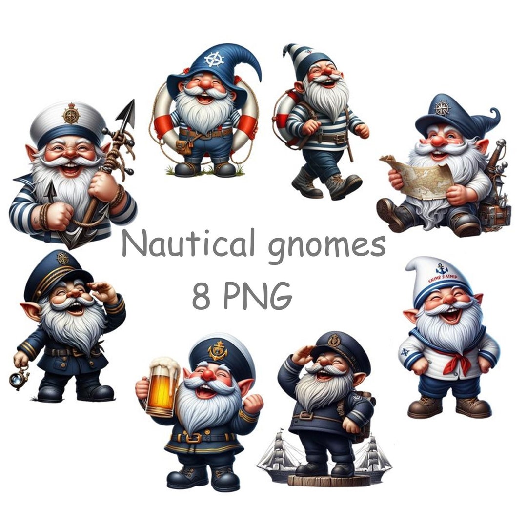 Nautical Sailor Gnome Clipart: Marine PNG Graphics for Digital Download ...