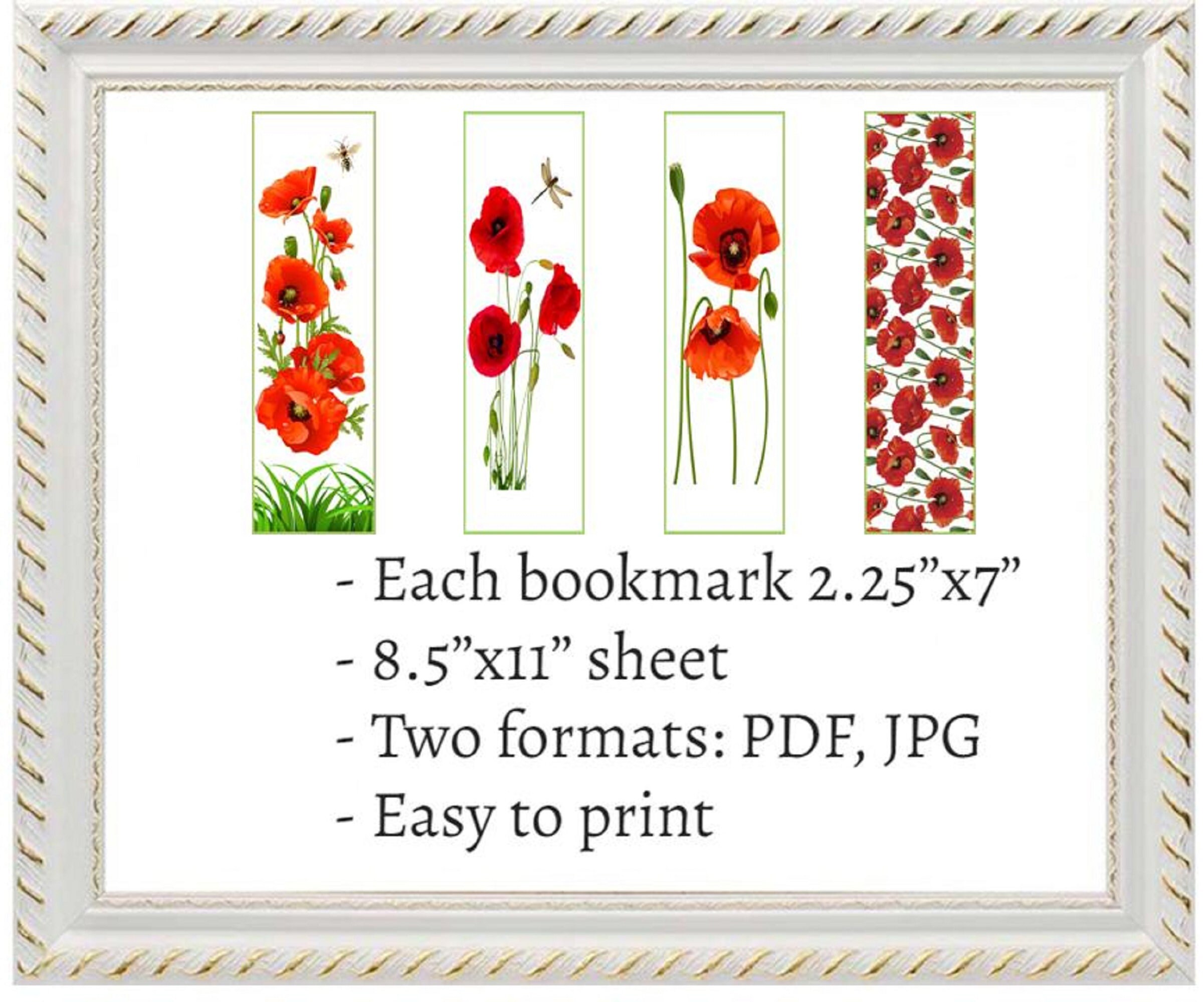 Poppy bookmark set Printable book marks Book tracker | Etsy