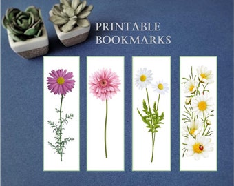 Daisy bookmark, White daisy book tracker, Botanical flowers book marks, Printable bookmark set