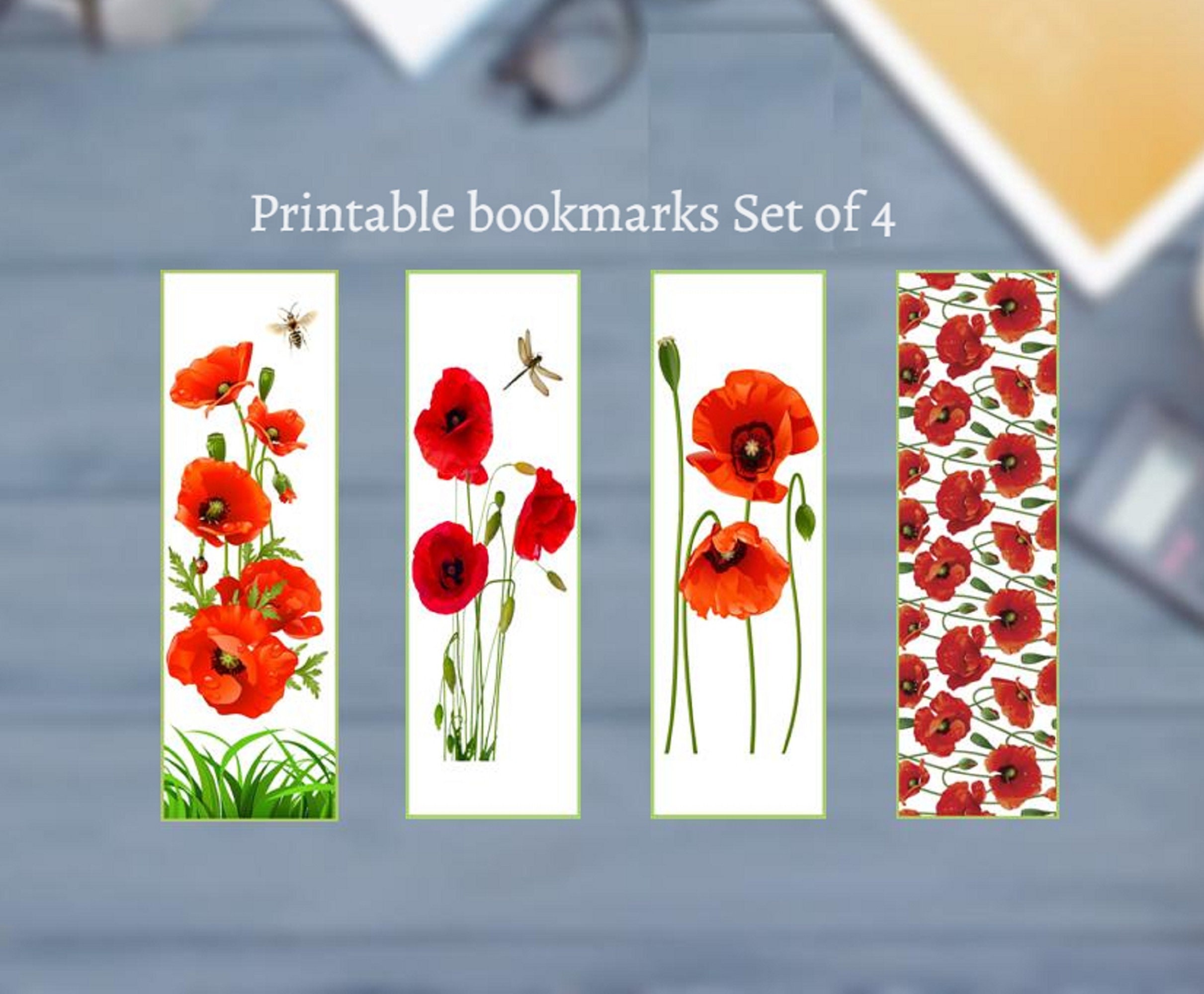 Poppy bookmark set Printable book marks Book tracker | Etsy
