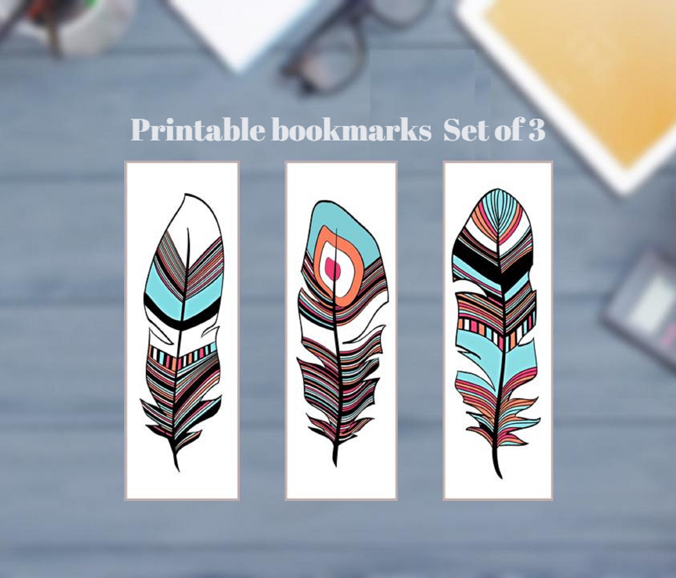 Feather bookmark Printable bookmarks Set of 3 Book tracker Etsy
