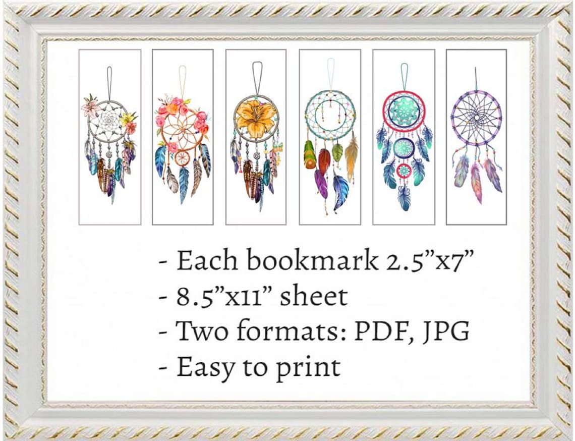 Dream Catcher Bookmark Printable Book Mark Set of 6 Etsy