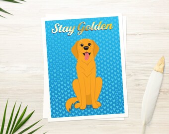 Golden Retriever | Printable Card | Stay Golden | Dog Card | Birthday Card | Blank Card | INSTANT DOWNLOAD