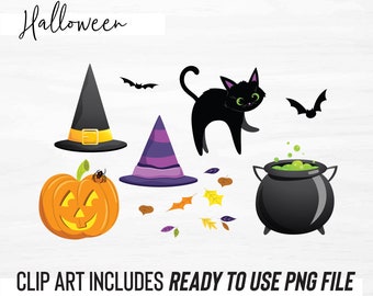 Halloween Clipart | Fall Clipart | Halloween PNG | Halloween Cat | Witches | PNG