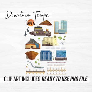 Arizona Clipart | Downtown Tempe | Tempe Town Lake | Bridge | Buildings | PNG | PRINTABLE