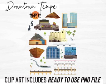 Arizona Clipart | Downtown Tempe | Tempe Town Lake | Bridge | Buildings | PNG | PRINTABLE