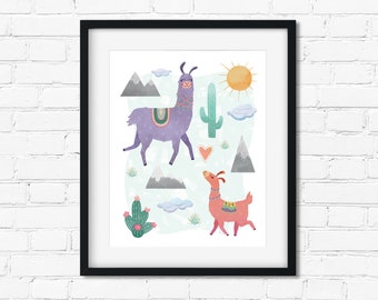 Llama Art Print: Desert Nursery Decor (8x10 & 11x14 Digital Download)