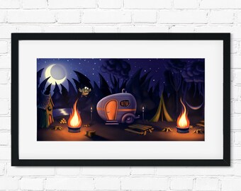 Camping Printable Art | Campfire Scene | Woods | Outdoor Enthusiast | Nature Art | Camping | INSTANT DOWNLOAD | PRINTABLE | 10x20