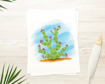 Prickly Pear Cactus Card: Desert Art Greeting Card (Instant Download)