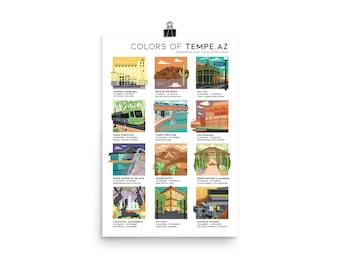 Tempe Arizona Landmarks Poster: ASU, Desert Botanical Gardens