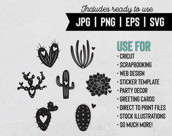 Cactus Clipart | Cactus Svg | Cacti Clipart | Scrapbooking | Silhouette | Cricut | Eps | INSTANT DOWNLOAD