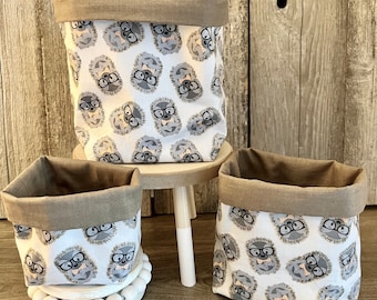 Fabric Baskets - 3 sizes Hedgehogs, brown