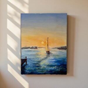 Original Oil Painting “Sailboat at Sunset”