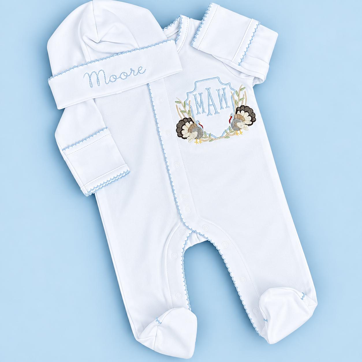 Personalized Baby Outfit Turkey Embroidery Sleeper Set Custom Name Infant Clothing Newborn Hunting Theme Nursery Baby Turkey Monogram Cotton