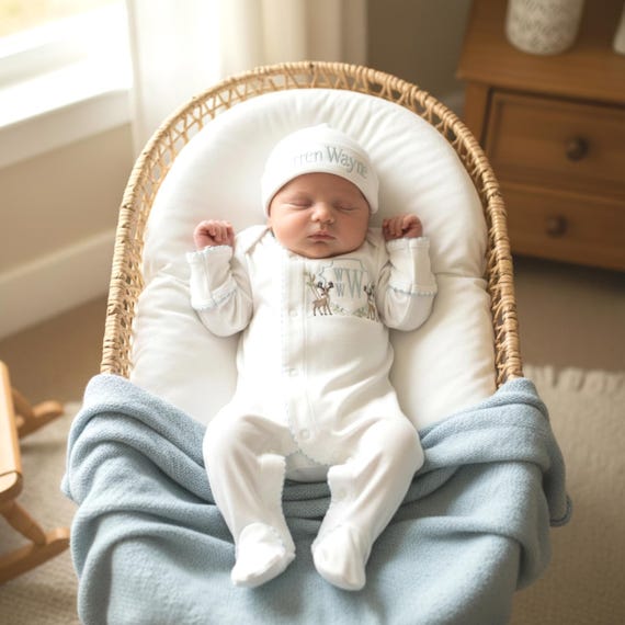 Personalized Deer Outfit Baby Woodland Deer Design Sleeper Set Custom Infant Cotton Blanket Newborn Gift Shower Coming Home