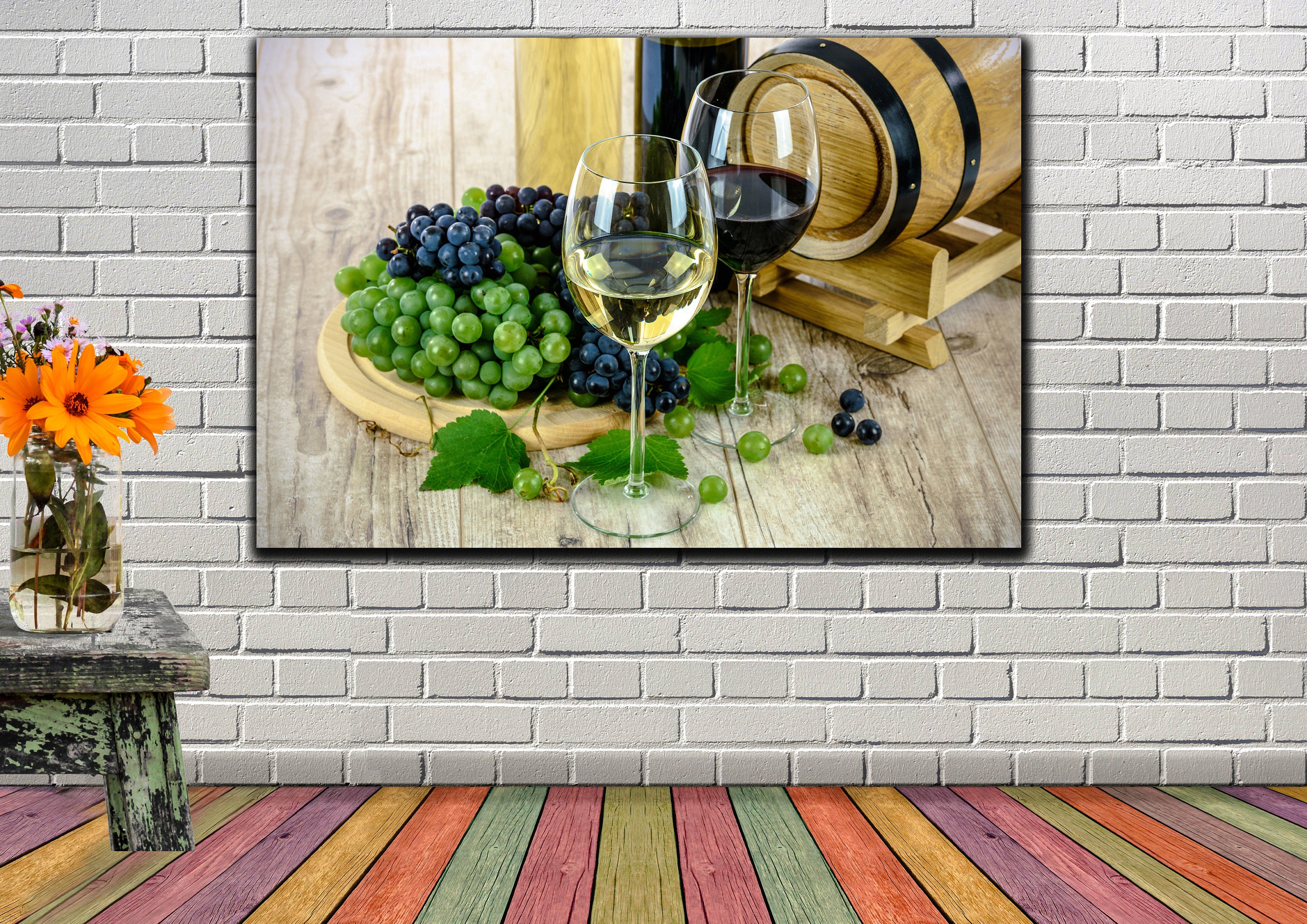 Kitchen Wine Wall Canvas Art Grape Winery White Red Wine Etsy