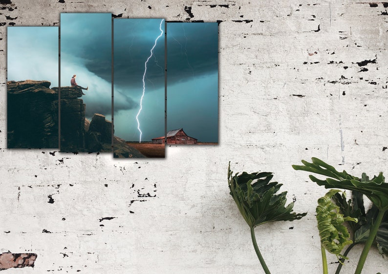 Blue Storm Wall Art Decor Lightning and Thunder Canvas Etsy