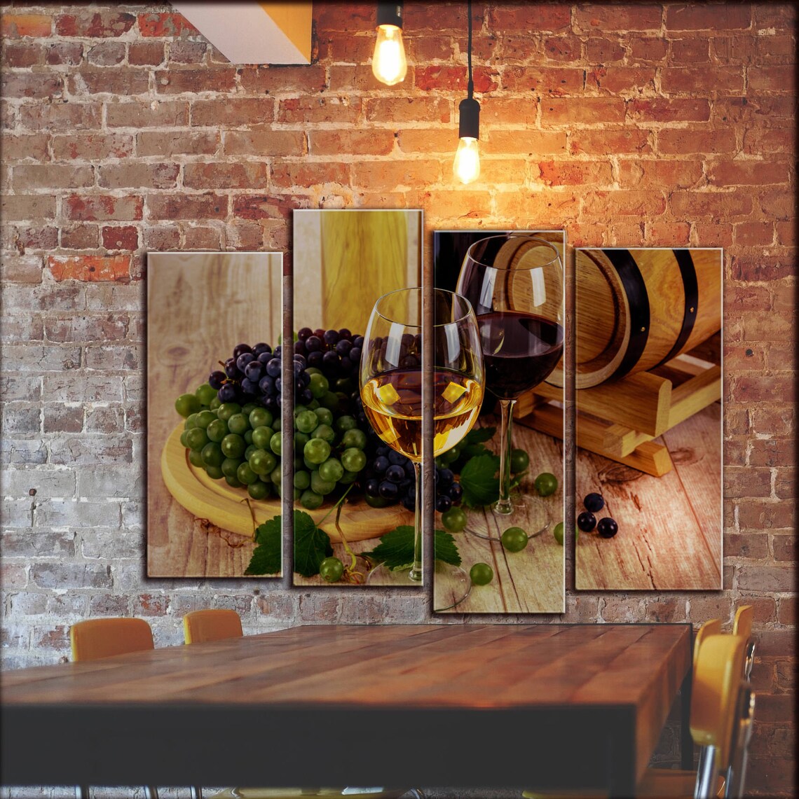 Kitchen Wine Wall Canvas Art Grape Winery White Red Wine Etsy