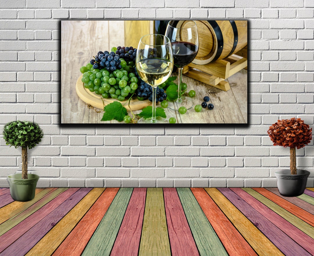 1 Piece Green Wine Barrel Wall Art Decor, Red Wine Grapes Canvas