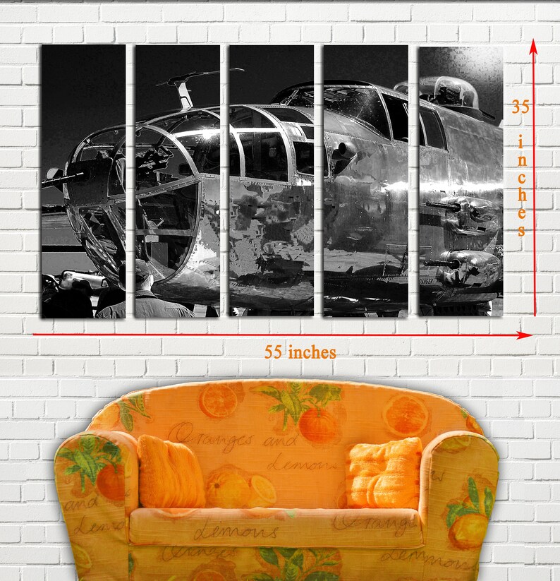 LARGE SET Airplane Wall Art on Canvas Panels WW2 B25 Aircraft Etsy